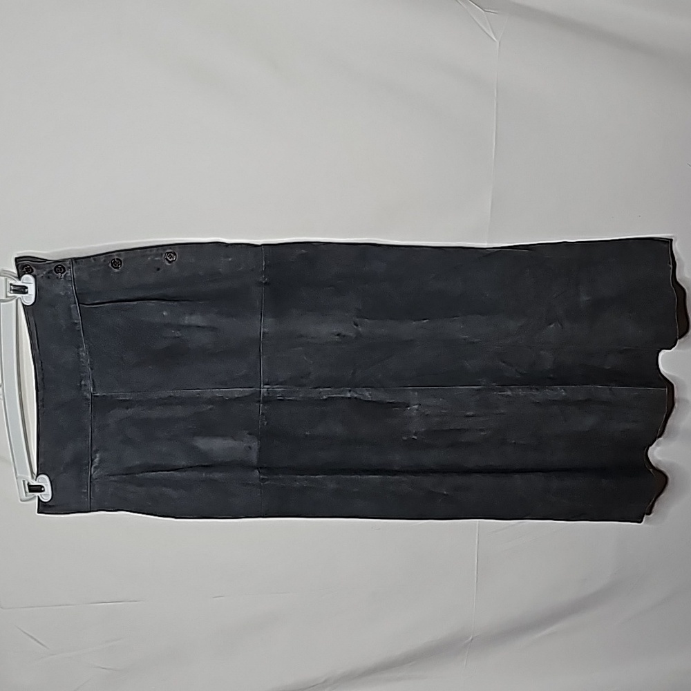 Calvin Klein suede leather gray maxi skirt button on side sz 12